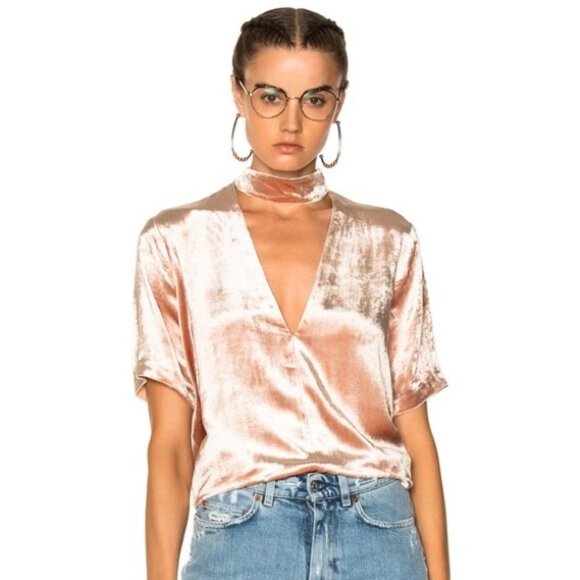 A.L.C. Tops - ALC Sz 6 NWT Blaise Dusty Pink Velvet Chocker Relaxed Party Blouse